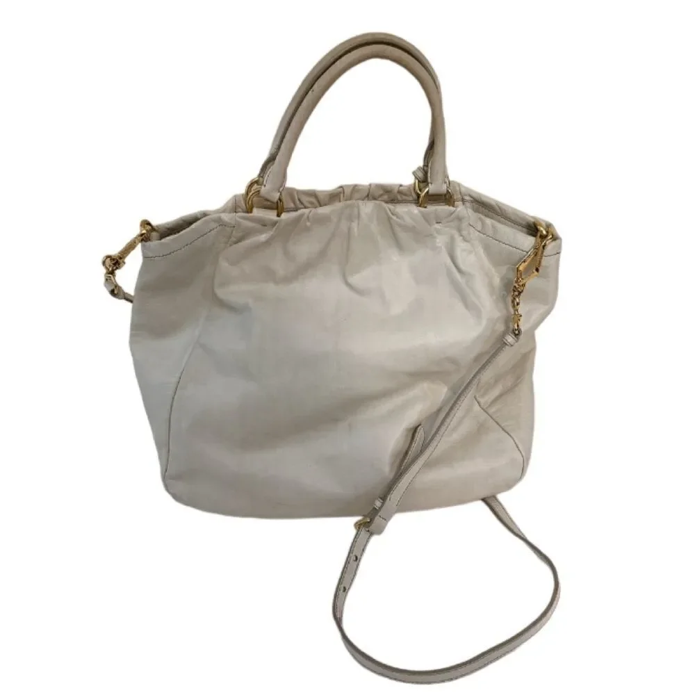 PRADA Vitello Two Way Hobo Beige Fringe Leather Bag - Picture 5 of 15